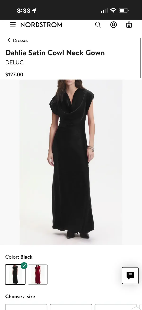 Deluc Dahlia Black Satin Cowl Neck evening Gown Medium - Image 2