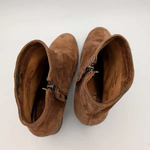 Trask Vivian‎ Brown Suede Leather Ankle Boots 9.5M Block Heel Side Zip 36-0946 - Image 6