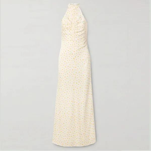 NWOT STAUD Coastal Daisy Ruched Halter Maxi Dress in Yellow - Image 2