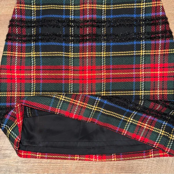 J. Crew Tartan Plaid Wool Blend Tweed Mini Skirt with Black Glitter Accemts - Image 13