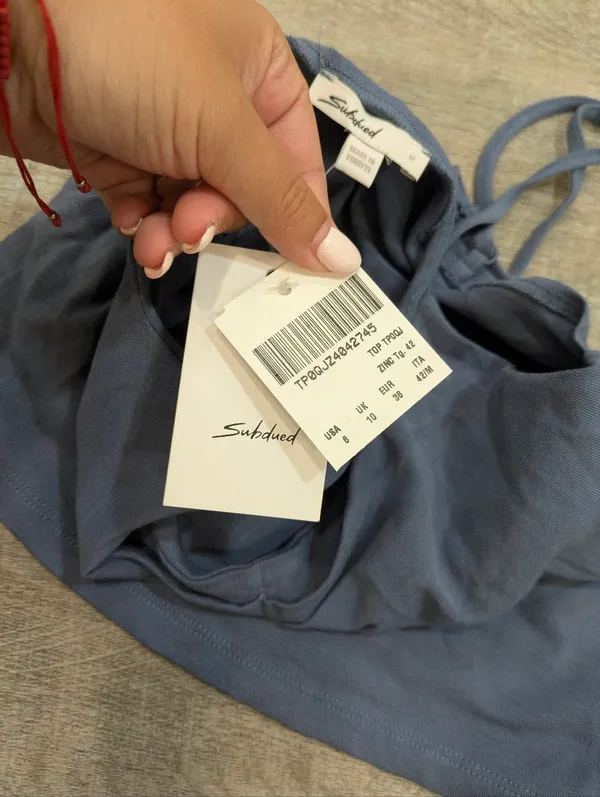 NWT Subdued Blue Spaghetti Strap Ruched Top Size M Size M - Image 5
