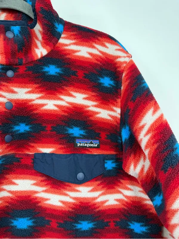 Patagonia Synchilla Snap T Fleece Womens L FA15 25455 Red Geometric Pullover - Image 5
