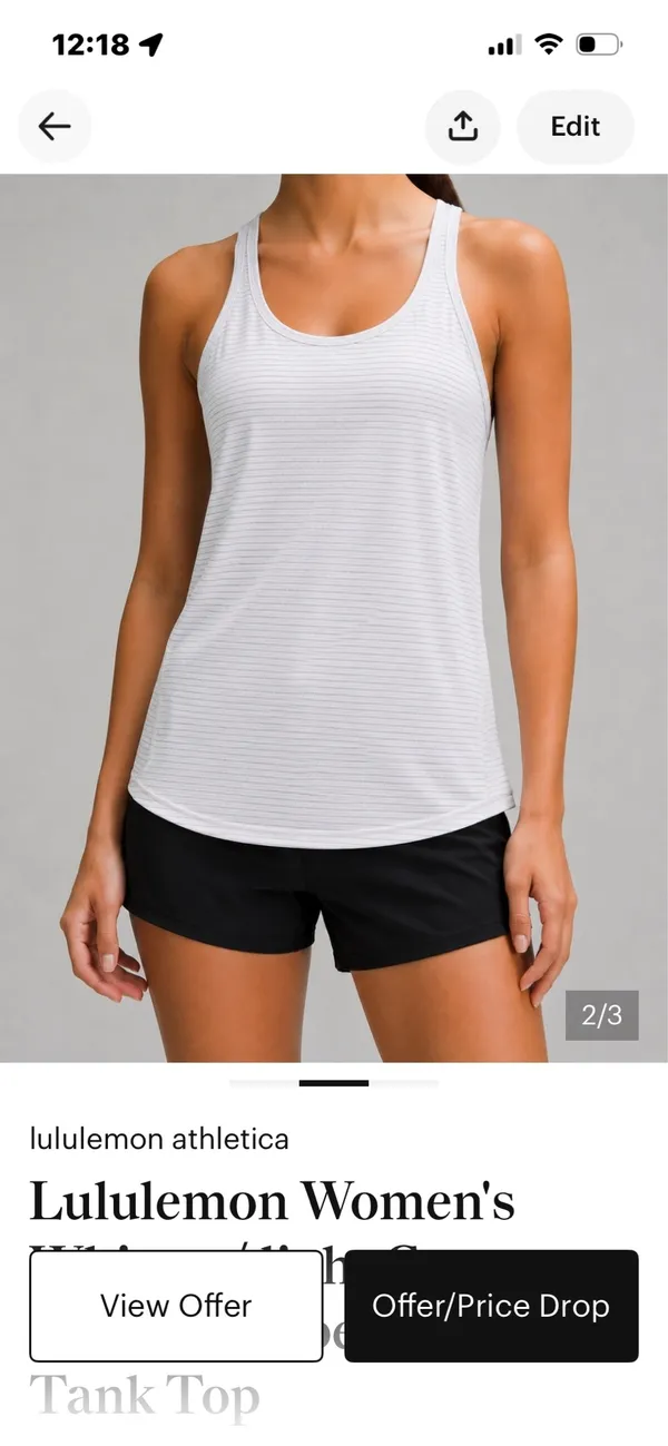 Lululemon White Open Back Tank w/Light Gray Pinstripe-S (4/6) - Image 4