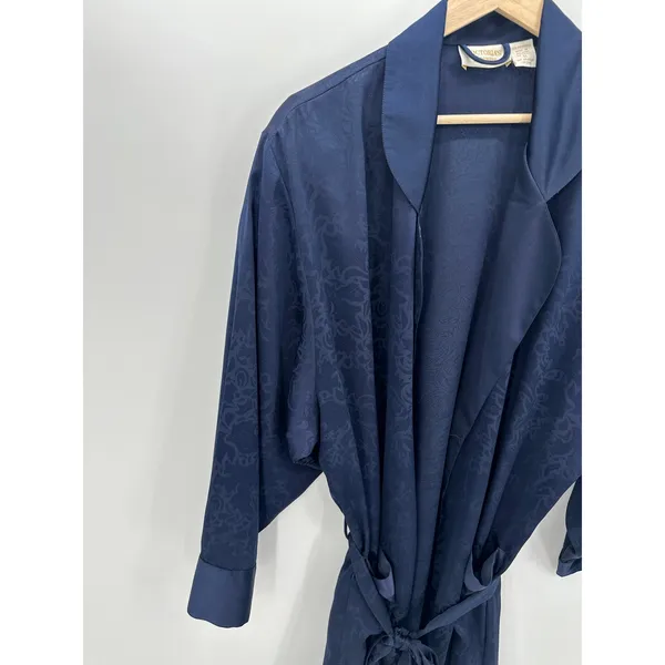 Victoria's Secret Gold Label Navy Blue Jacquard Floral Robe Womens Size Medium M - Image 3