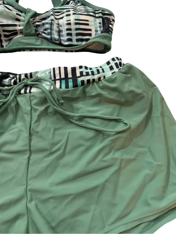 Amazon Brands Sage Green Plaid Cage Strap Bikini Swim Set Strappy Medium Women's - Image 5