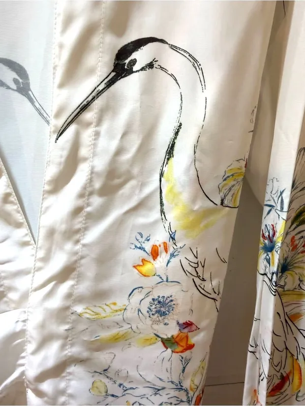 Cream Floral & Crane Print Wrap Blouse 8 - Image 3