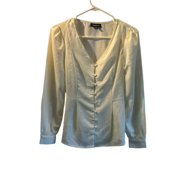 Mod cloth cream blouse top XS career lightweight dainty - Image 2