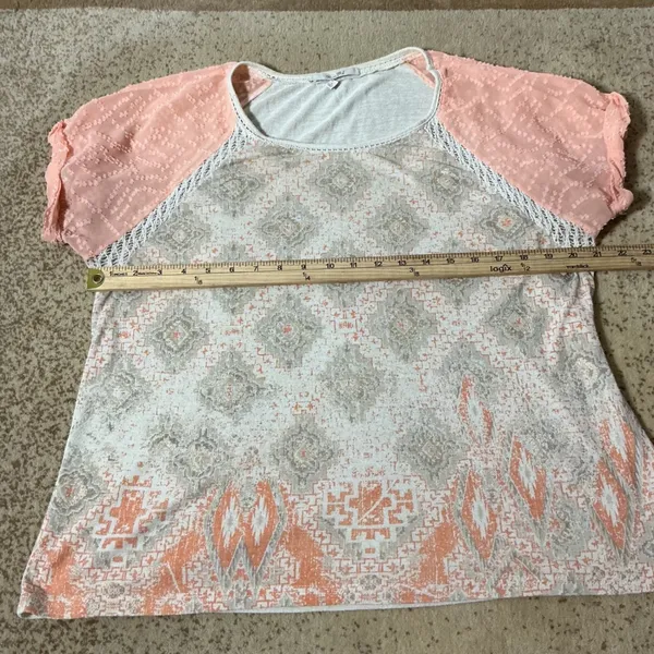 Miss‎ Me Womens L Peach Boho Medallion Print Swiss Dot Short Sleeve Top MT1162S - Image 3