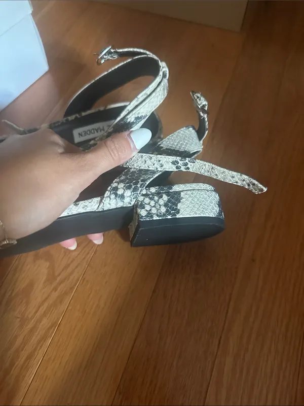 Steve Madden Snake-Print Ankle Strap Sandals in Black & White - Image 2