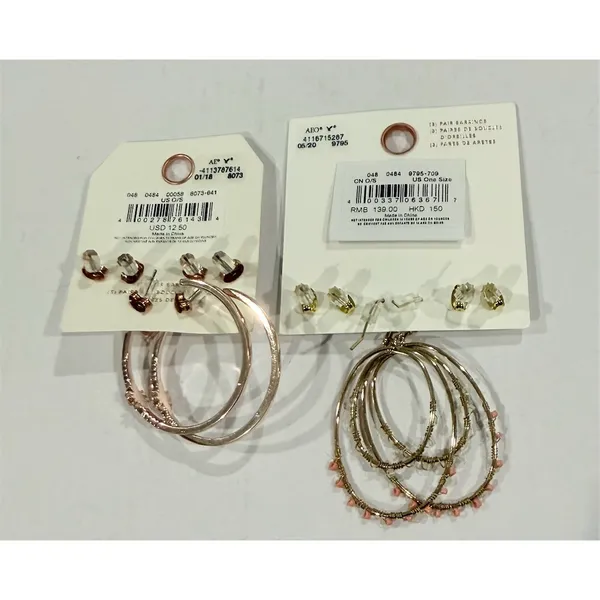 2 pack American Eagle Outfitters Earrings Lot 6 Pairs Hoops Studs Dangle Gold - Image 2