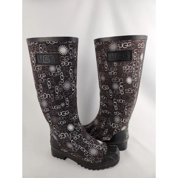 Ugg Australia Women's Size 6 Multi Logo Brown Tall Rubber Rain Winter Muck Boots - Image 13