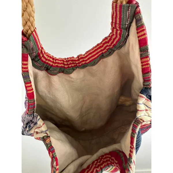 Patchwork Quilt Rope Fabric Shoulder Bag Red - Image 3
