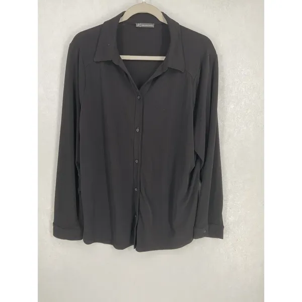 Adrianna Papell Womens Button Down Shirt Black Long Sleeve Stretch XL - Image 2