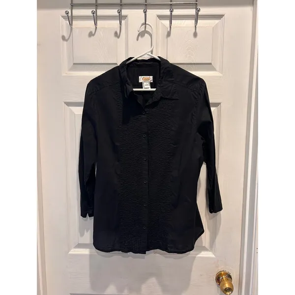 The Limited Womens‎ Black Sheer Ruffle Pleated Front Button Up Blouse Size L NEW - Image 9