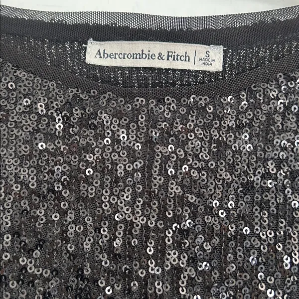 Abercrombie & Fitch Long-Sleeve Sequin Boatneck Top in Black- S - Image 5