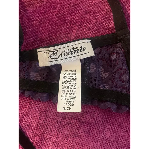 Vintage ESCANTE 2 pc lingerie set balconette bra garter belt purple lace small s - Image 8