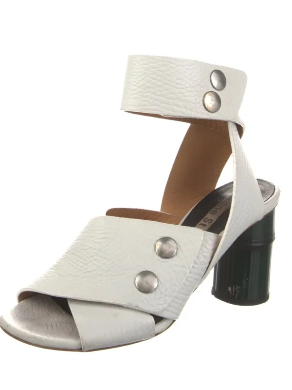 Like New Acne Studios Leather Pica Bamboo Heel Ankle Wrap Sandals White Size - Image 11