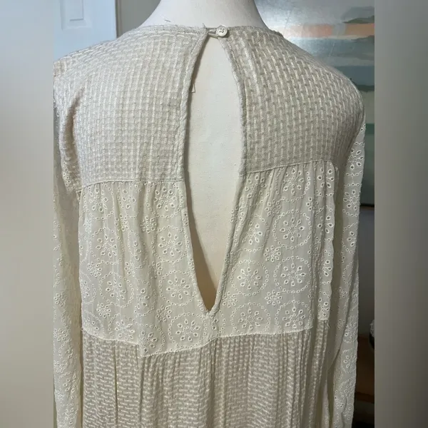 Free People Gemma Eyelet Lace Midi Dress XS Cream Cottage Core Prairie Romantic - Image 10