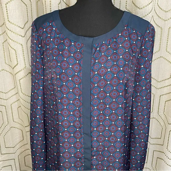 Ann Taylor Long Sleeve Shirt Dress Print Navy - Image 3