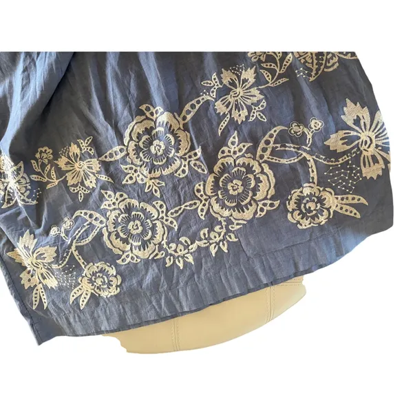 Talbots Chambray Off The Shoulder Shift Dress Embroidered Floral Smocked size 16 - Image 5
