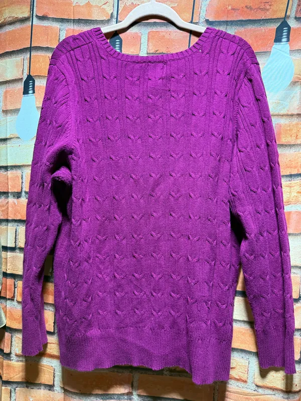Kim Rogers fushia pink cable knit 3x plus size long sleeve sweater - Image 3