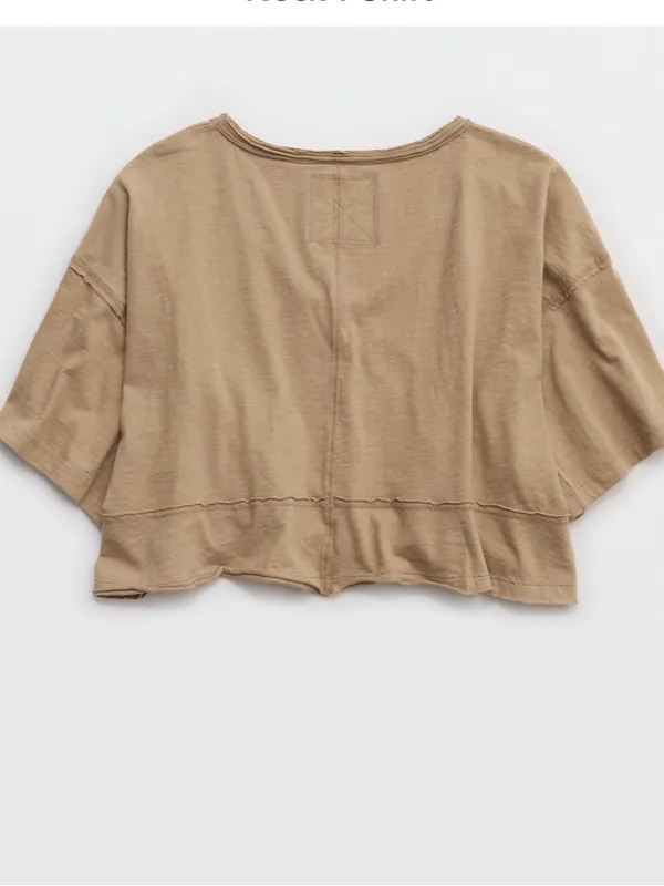 Aerie women’s happiest crop top shirt light tan V-neck - Image 4