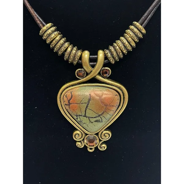 Chico's Double Cord Necklace with Gold Tone Shimmer Rhinestone Pendant - Image 2
