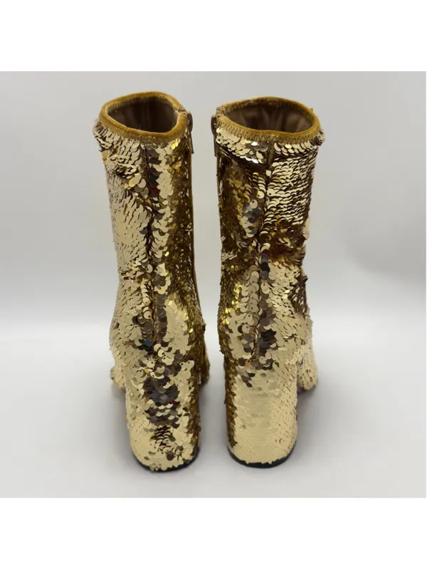 Steve Madden Georgia Gold Sequin Side Zip Ankle Boots Size 6 - Image 4