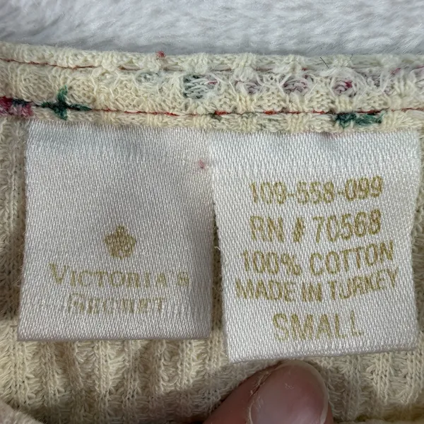 Vtg 90s Y2K Victoria Secret Sz S Cropped Tank Top‎ Babydoll Floral Waffle Knit - Image 5