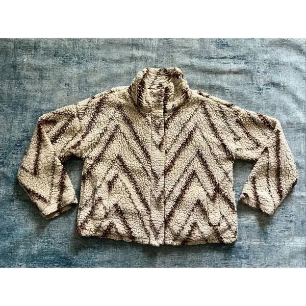 Thread & Supply Ivory Neutral Tan Chevron One Track Mind Sherpa Jacket Large - Image 2