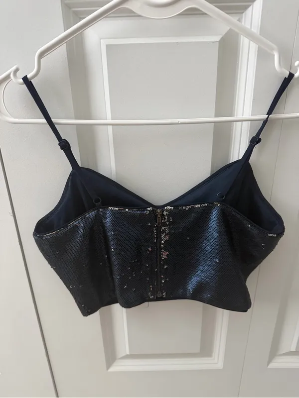 AKIRA Navy Blue Sequin Whimsygoth Fairy Bustier Crop Top with Adjustable Straps - Image 6
