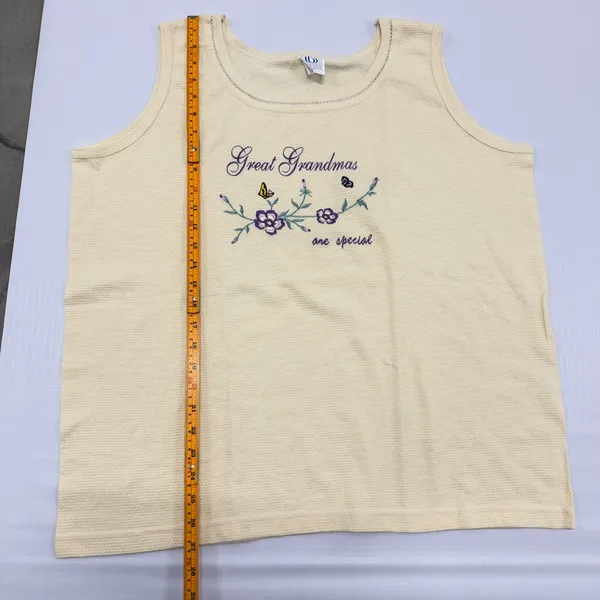 Wons Wear Great Grandmas Are Special Tank Top XL Yellow Waffle Knit Embroidered - Image 4