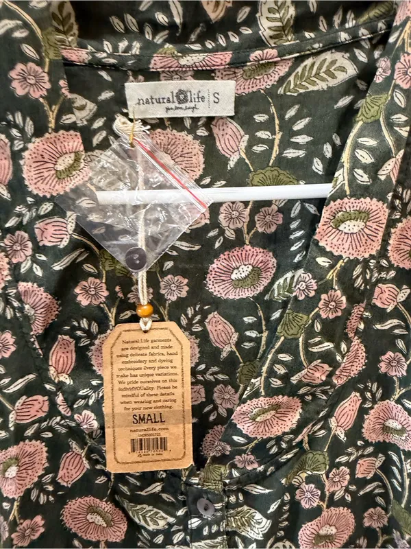 NATURAL LIFE Amelia Cotton Shirt Dress Green Floral Vines Small NWT - Image 7