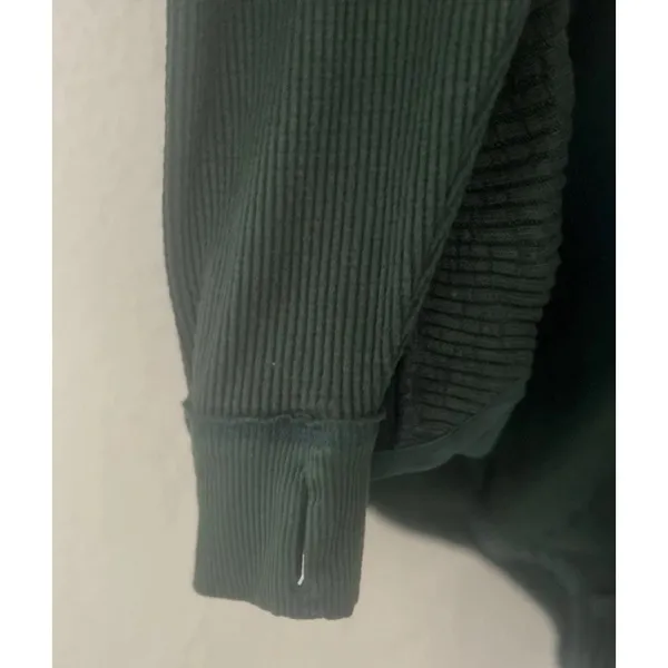 FP Movement Green Waffle Knit Slouchy Henley Top M Ribbed Oversized Thumbholes - Image 3
