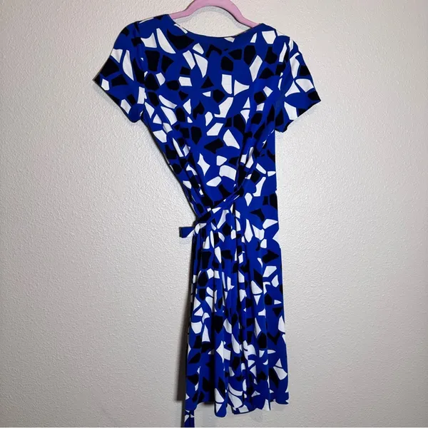 Diane Von Furstenberg Blue Mini Wrap Dress Womens 4 Cotton Silk Geometric Print - Image 5