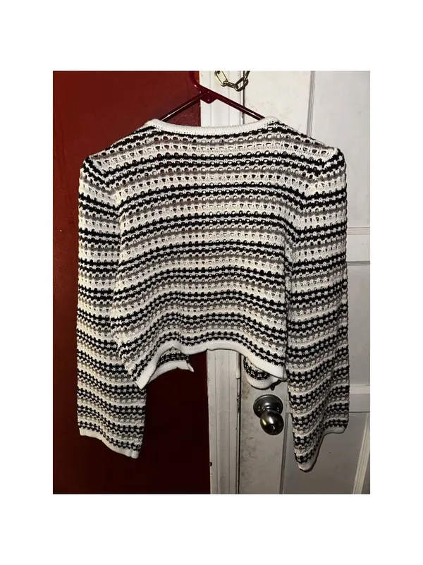 Emory Park Boho Feminine Crochet Knit Cream Multicolored Cropped Sweater - Image 7