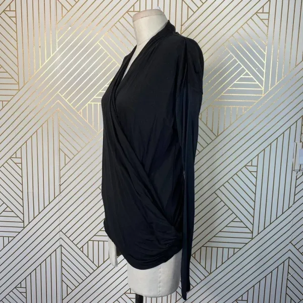Alice + Olivia Air Top Long‎ Sleeve Blouse Faux Wrap Draped Black Size Small - Image 7