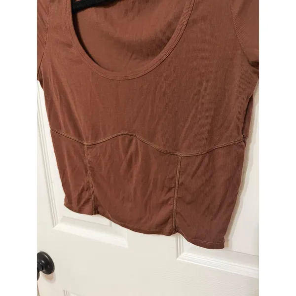 Sunday Best Aritzia‎ Brown Ribbed Corset Seam Scoop Neck Crop Top Large - Image 2