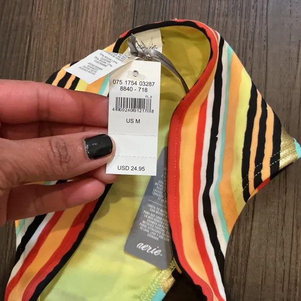 Aerie Striped Metallic Swim Teeny Bikini Bottoms Multicolor Gold Medium NWT - Image 3