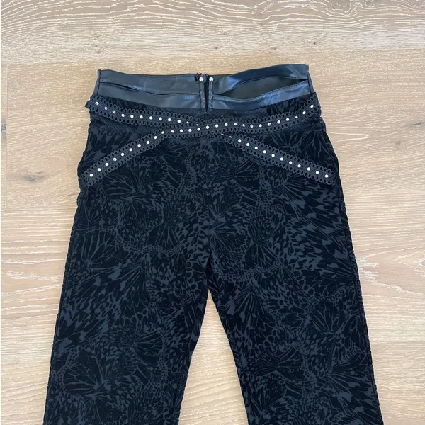 Outcast Flare Pants Lace Rhinestone Strap Trim Velvet Size M Black - Image 2