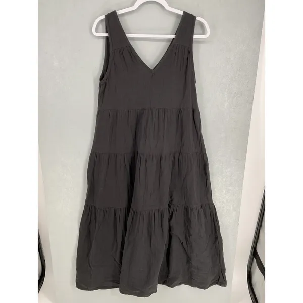 Quince Womens Dress Sleeveless V-Neck Tiered Gauze Charcoal Gray Small - Image 2