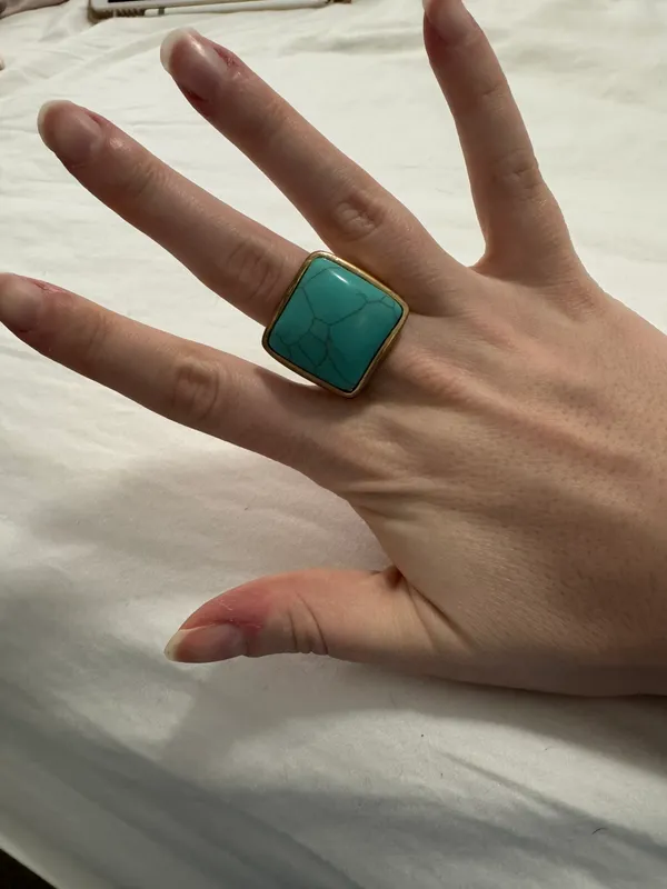 Square Turquoise Ring With Gold Band Blue - Image 3