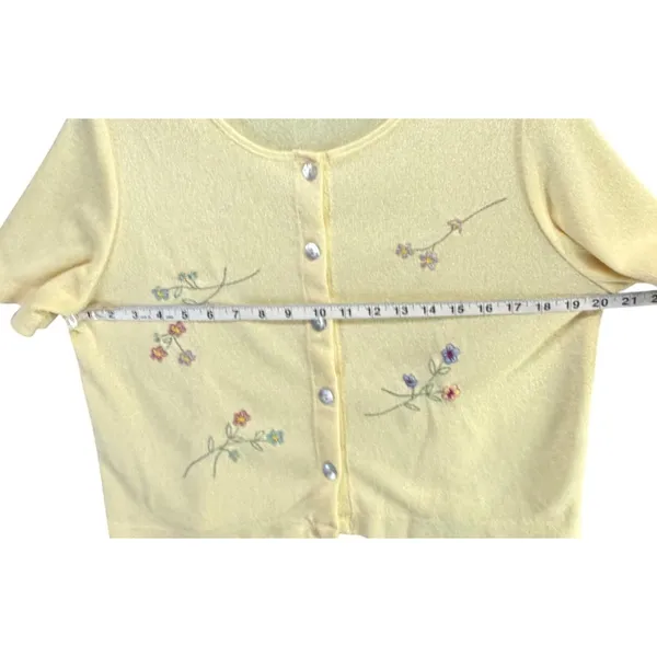 Vintage Teddi Cardigan Top Womens M Yellow Floral Embroidered Cottage Dainty - Image 7