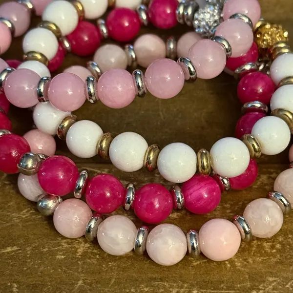Natural stone stackable stretch bracelets Pink - Image 6