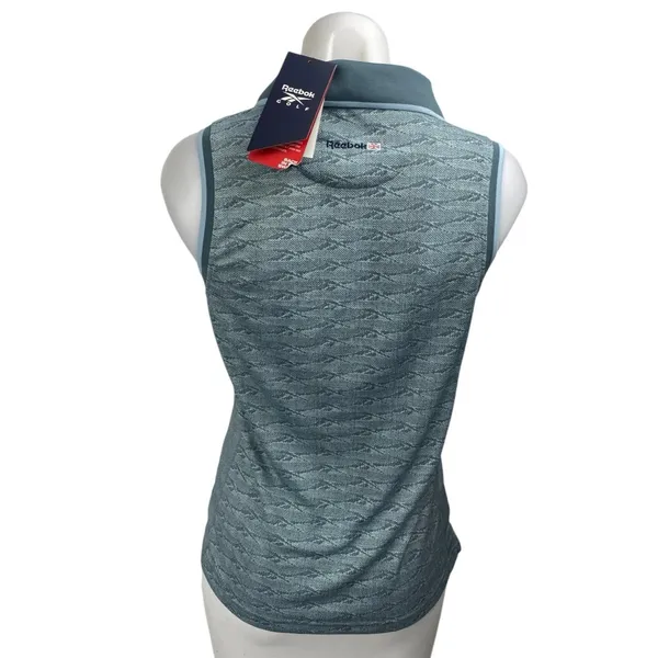 NEW Reebok Golf Blue Sleeveless Tonal Vector Jacquard Polo Shirt Top Size S - Image 2