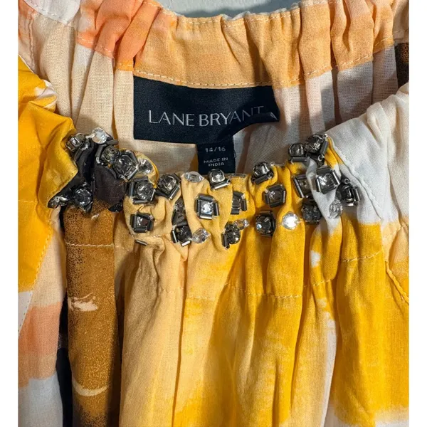 Lane‎ Bryant Yellow Abstract Brushstroke Embellished Maxi Dress Size 14/16 - Image 3