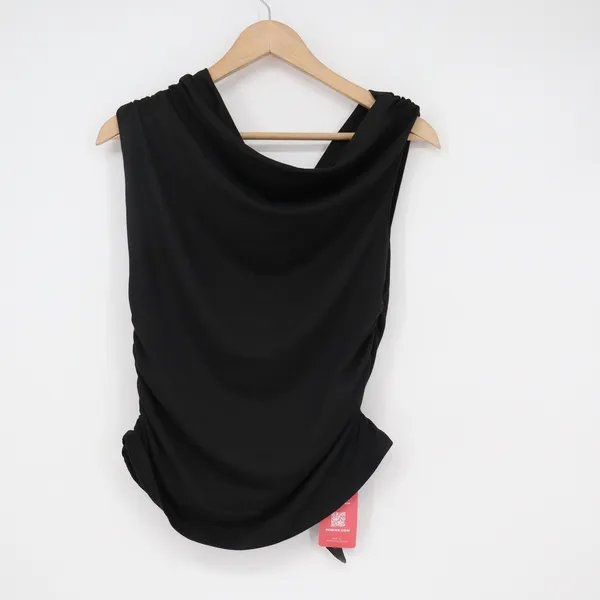 Romwe Black Cowl Neck Ruched Sleeveless Top XL Solid Minimalist Side Draped Tank - Image 2