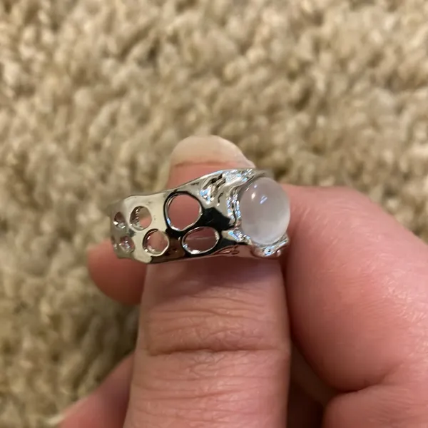 Silver Moonstone Gemstone Textured Antique Vintage Adjustable Open Ring - Image 5