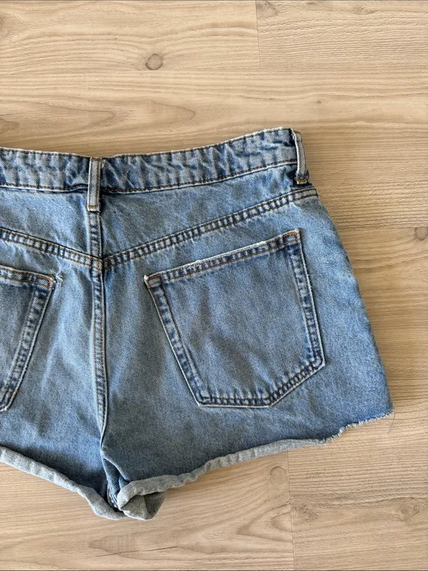 Zara Classic Distressed Denim Shorts - Light Blue - Image 5