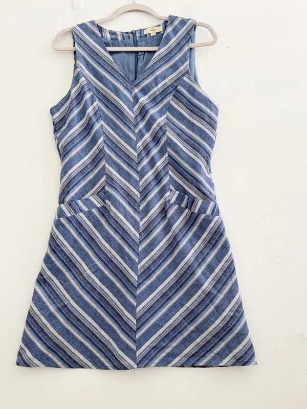NEW Entro Sleeveless Fit & Flare Dress Navy Chevron Stripe Size MEDIUM Pocket - Image 2